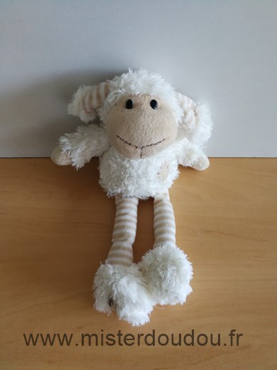 Doudou Mouton Louise mansen Blanc jambes rayees 