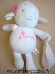 Doudou Mouton Luminou Blanc rose mouchoir rayé blanc rose 