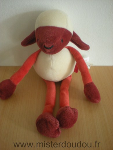 Doudou Mouton Marese Blanc rouge marron 