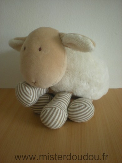 Doudou Mouton Natalys Blanc beige chaussttes rayees blanc beige 