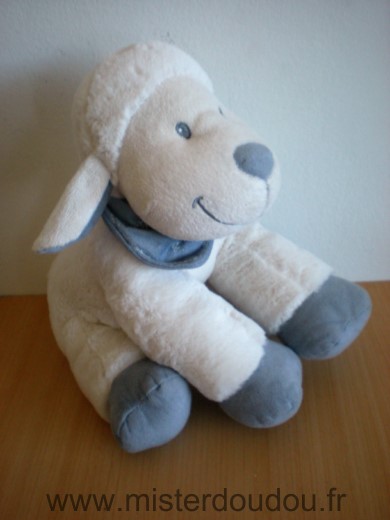 Doudou Mouton Nicotoy Blanc foulard bleu 