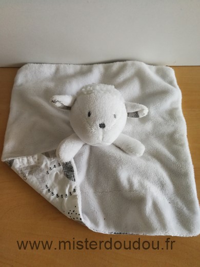 Doudou Mouton Obaibi okaidi Blanc dessous ronds gris 