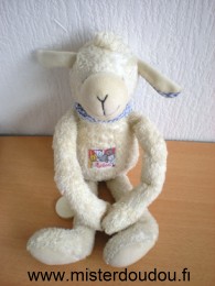 Doudou Mouton Sigikid Blanc foulard et oreilles vichy bleu Boite à musique ne fonctionne pas. etat général bon.