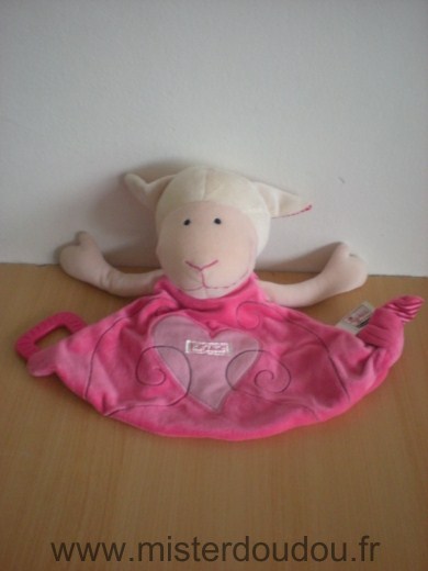 Doudou Mouton Sigikid Rose blanc coeur rose clair, anneau dentaire 