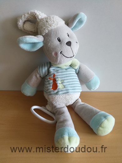 Doudou Mouton Simba toy Gris bleu rayures 