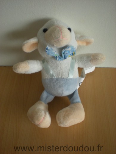Doudou Mouton Siplec Agneau blanc bleu Bêle quand on appuie sur son ventre
