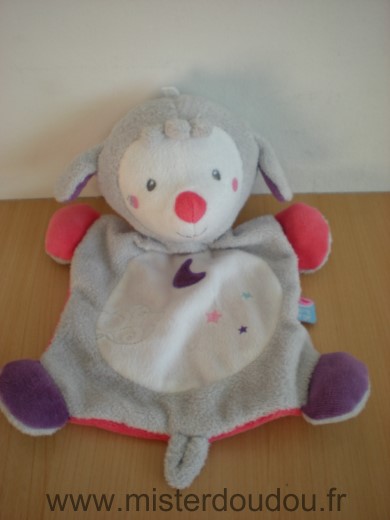 Doudou Mouton Sucre d orge Agneau gris rose mauve motifs lune etoiles 