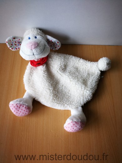 Doudou Mouton Tex Blanc rose foulard rouge 