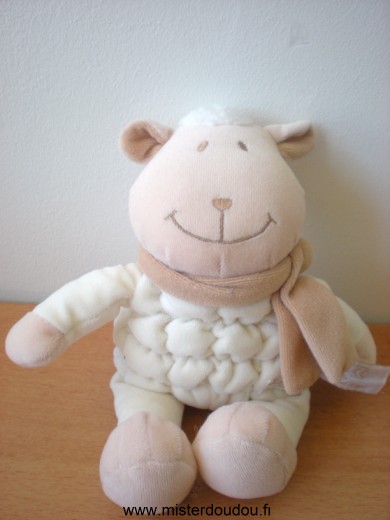 Doudou Mouton Tiamo Ecru beige echarpe marron 