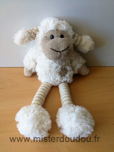 Doudou Mouton Louise mansen Blanc beige  jambes rayees 