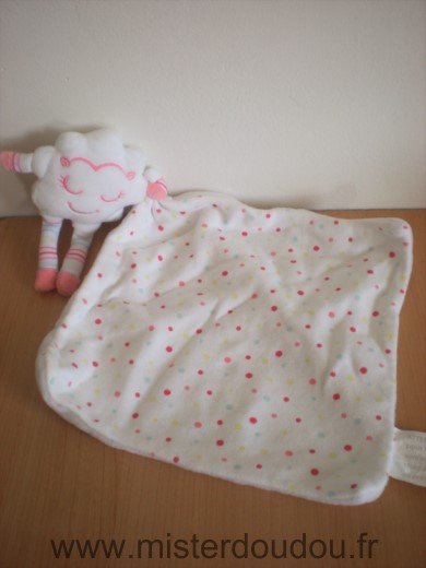 Doudou Nuage Brioche Blanc rose mouchoir blanc points multicolores 