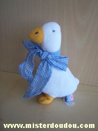 Doudou Oie Sucre d orge Blanc foulard vichy bleu 