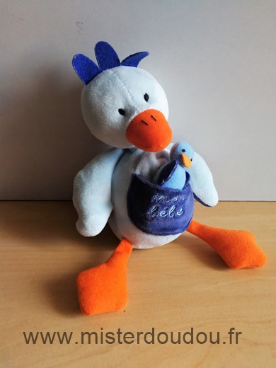 Doudou Oie Tout compte fait Oiseau bleu orange bebe 