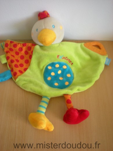 Doudou Oiseau Baby sun Vert orange rond bleu dentition explorer 