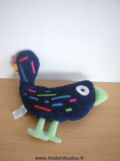 Doudou Oiseau Catimini Bleu marine vert traits multicolores 