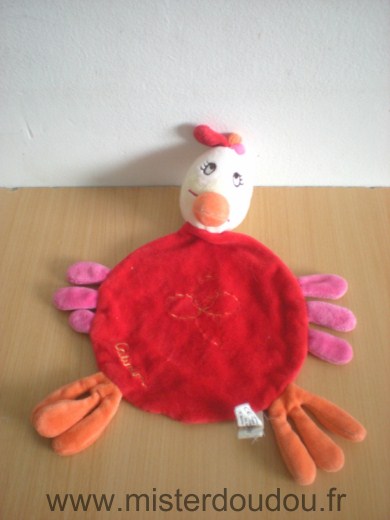 Doudou Oiseau Catimini Rouge rose orange 