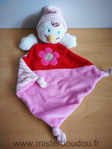 Doudou Oiseau Kiabi baby Rouge rose blanc fleur 