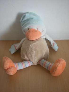 Doudou Oiseau Nattou Beige orange bonnet bleu Très bon état général sauf le bout du bonnet très usagé