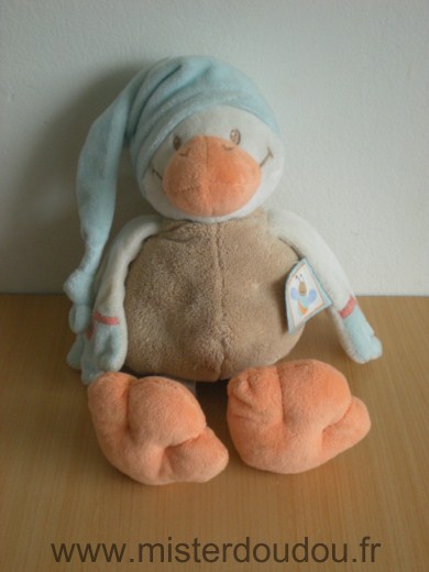 Doudou Oiseau Nattou Canard ou oiseau beige bonnet bleu 