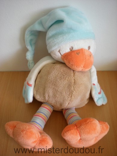 Doudou Oiseau Nattou Canard ou oiseau beige orange bonnet bleu 