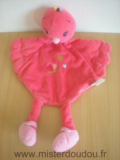 Doudou Oiseau Nicotoy Rose fushia avec coeur et papillon 