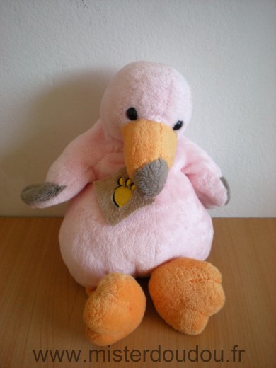 Doudou Oiseau Plush et company Rose gris bec orange 