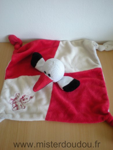 Doudou Oiseau Roda Cigogne rouge beige dessous blanc 