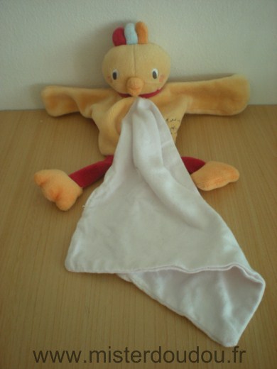 Doudou Oiseau Sucre d orge Jaune cajou mouchoir blanc 