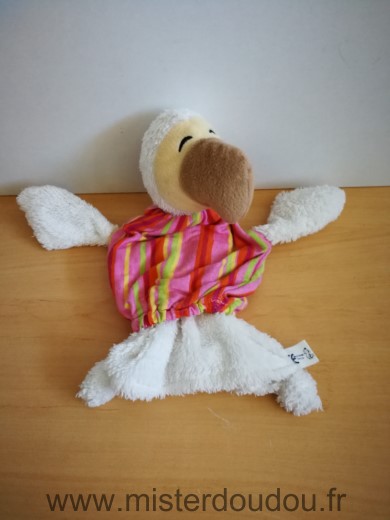 Doudou Oiseau Wally plush Dodo blanc raye orange rose vert 