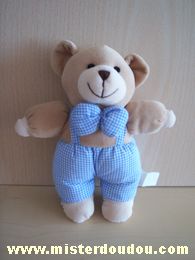 Doudou Ours 0 Beige salopette vichy bleu 