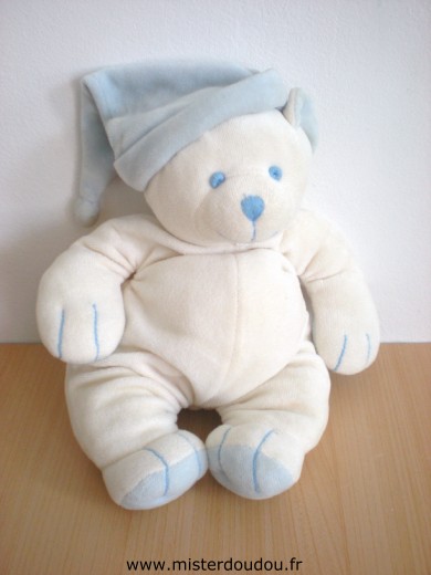 Doudou Ours 0 Blanc bonnet bleu 