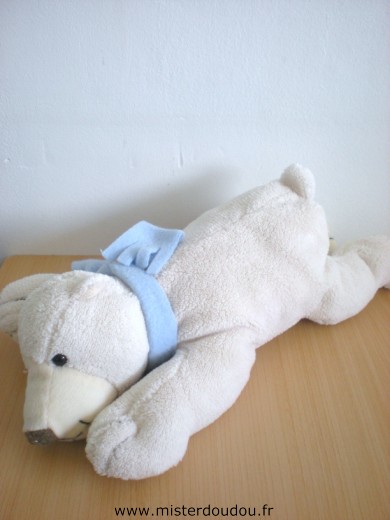 Doudou Ours 0 Blanc echarpe bleu 