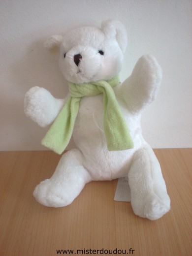 Doudou Ours 0 Blanc echarpe verte Gigo biloba