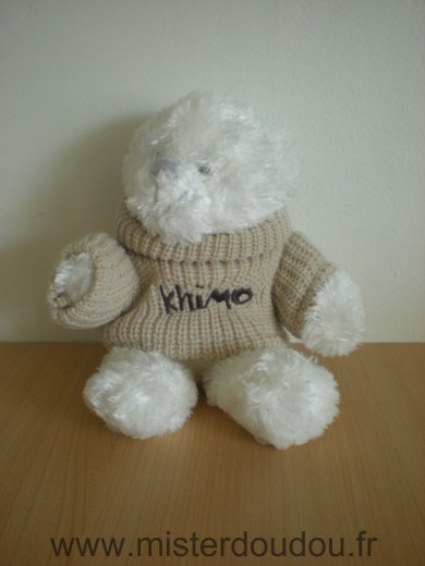 Doudou Ours 0 Blanc pull khimo 