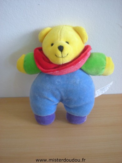Doudou Ours 0 Bleu jaune vert rouge 