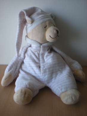 Doudou Ours 0 Ours dormeur rayé rose blanc scratch aux mains 