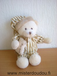 Doudou Ours 0 Rayé marron écru coussin hug me brodé 