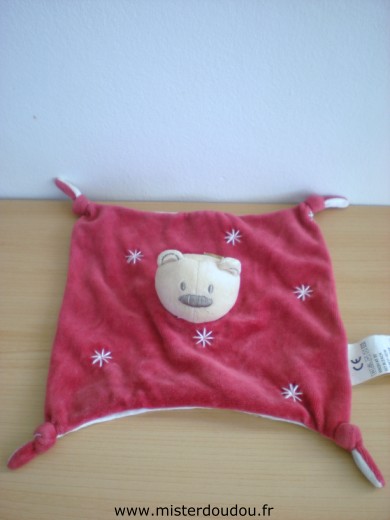 Doudou Ours Absorba Rouge etoiles blanches dessus blanc dessous 