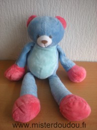 Doudou Ours Addex Bleu rouge bleu clair 