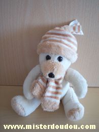 Doudou Ours Afibel Ecru bonnet écharpe rayés écru marron Pas d'étiquette 
marque afibel?