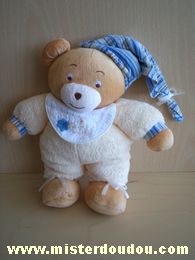 Doudou Ours Ajena Jaune bavoir blanc bonnet rayé 