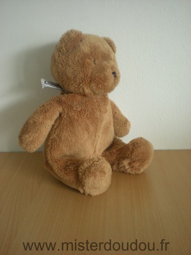 Doudou Ours Ajena Marron Nez et yeux cousus en fil marron