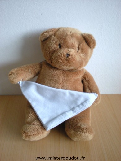 Doudou Ours Ajena Marron mouchoir gris 