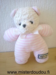 Doudou Ours Ajena Rayé blanc rose 