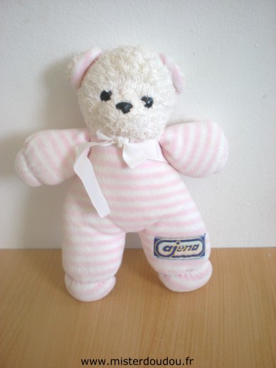 Doudou Ours Ajena Rayé blanc rose 