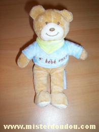 Doudou Ours Amtoys Beige pull bleu Inscription 