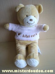 Doudou Ours Amtoys Beige pull rose brodé 
