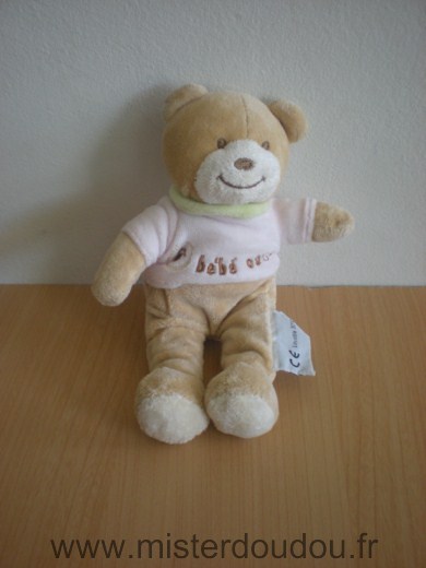 Doudou Ours Amtoys Beige tshirt rose bébé ours 