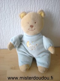 Doudou Ours Amtoys Bleu avec lun nuage etoiles brodés 