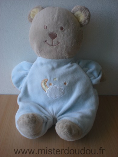 Doudou Ours Amtoys Bleu geige motif lune nuage 